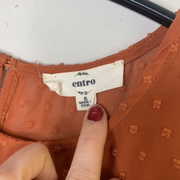 Entro Tiered Ruffle Polka Dot Fall Flowy Lined Blouse Rusty Orange Size S/M cute - Picture 6 of 10
